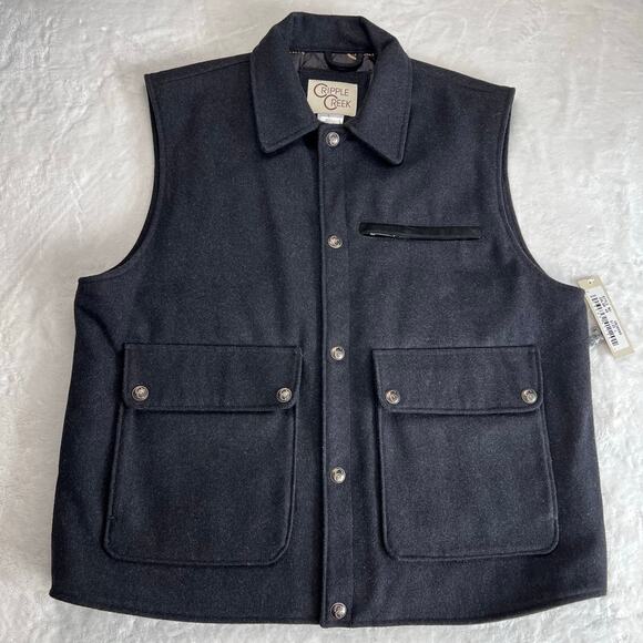 Cripple Creek Men's Apparel Wool Melton Vest Microsuede Trim Dark Charcoal Large - Picture 1 of 8